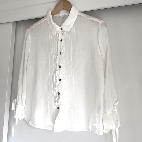 KLEEN Ruffle Button Front Long Sleeve Shirt, Size M - Picture 3 of 6